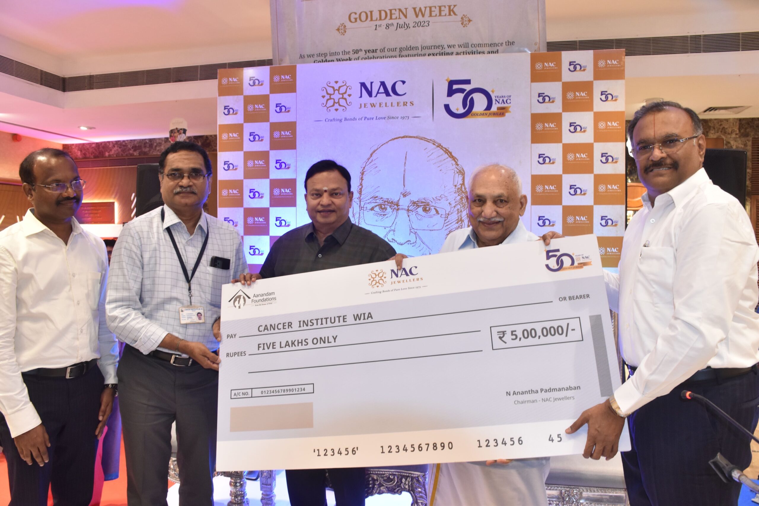 NAC Jewellers Celebrates 50thAnniversary with Tribute to Late Founder Shri N. Anjaneyulu Chetty and INR 50 Lakhs Donation to Charity