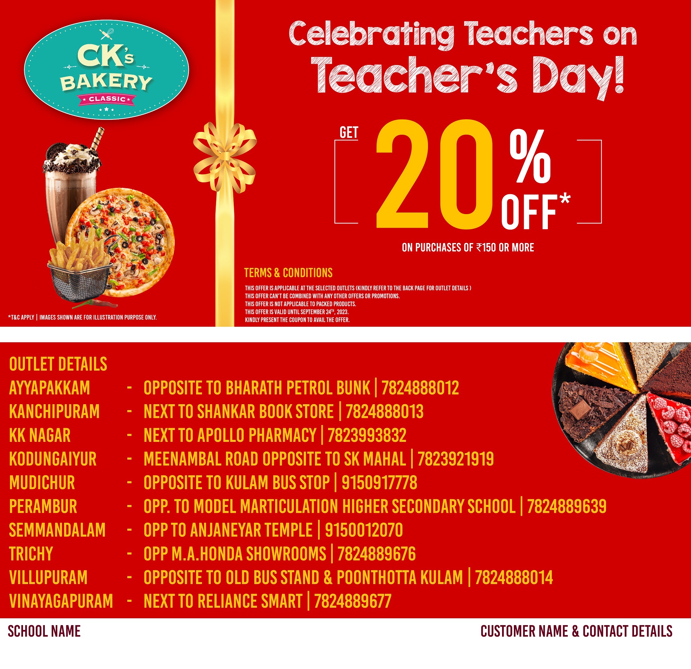 CK’s Bakery rolls out Exciting Offers for Teacher’s Day ; Opens Brand-New 2.0 Outlet in Kodungaiyur