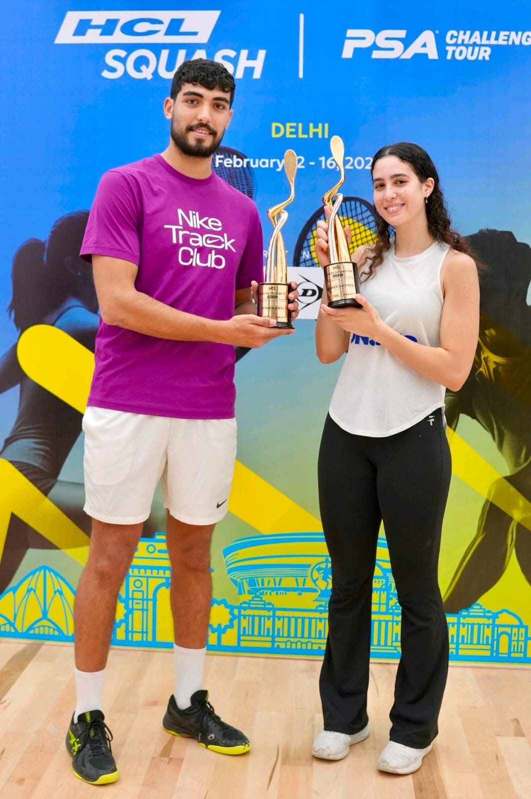 Malak Fathy and Abdullah Hafez from Egypt Crowned Champions at HCL Squash PSA Indian Tour – Delhi Leg