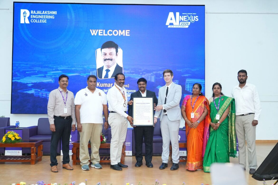 Rajalakshmi Engineering College Creates World Record at AI NEXUS 2026 Tamil Nadu AI Minister Applauds Historic Student Achievement